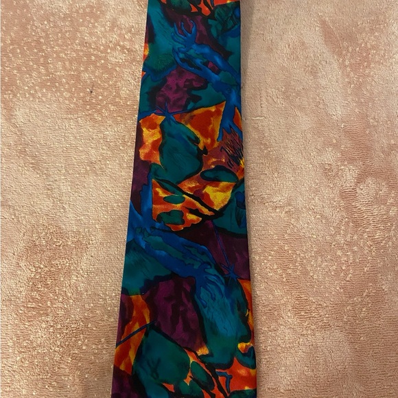 J. Garcia Vibrant Abstract Tie in Teal and Orange - Picture 3 of 8